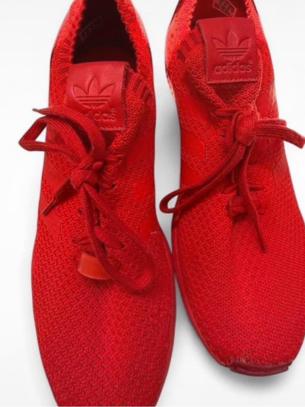 adidas men Red Knit Lace-Up Sneakers